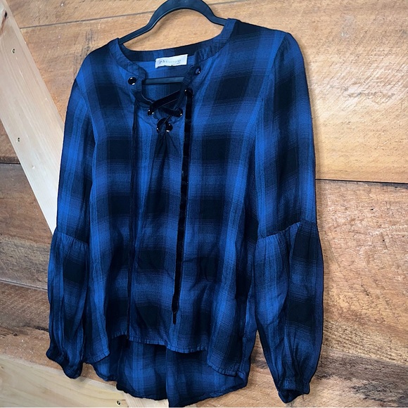 Philosophy Republic Clothing Women’s Small Plaid Blue Blouse - Picture 2 of 7